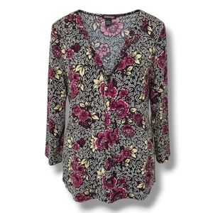 BYdesign women's vintage multicolor floral tie-neck long sleeves Blouse - large